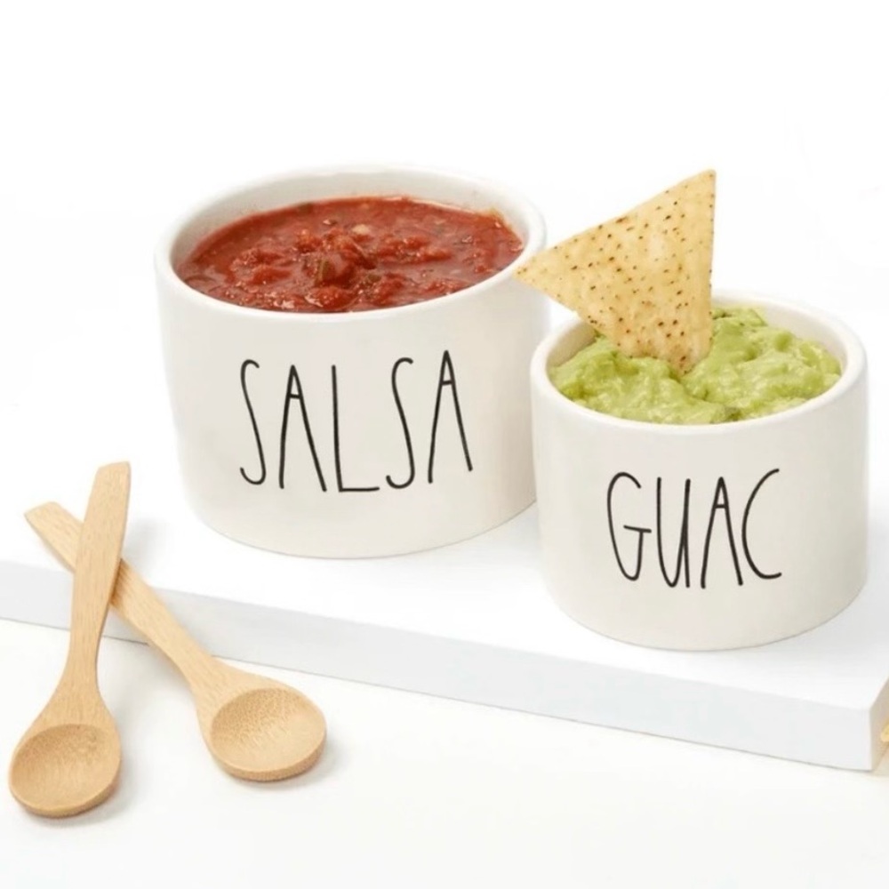Rae Dunn Guac Salsa Bowl Set Ceramic Dip Bowls with Spoons New